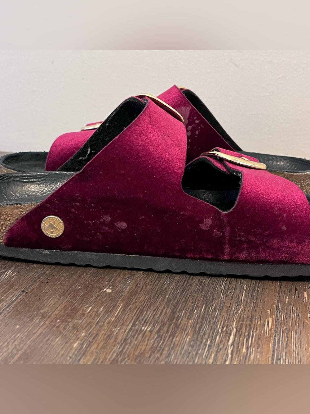 Birkenstock Arizona Big Buckle Velvet Maroon Sandals size 40 Women’s 9 - Picture 6 of 11